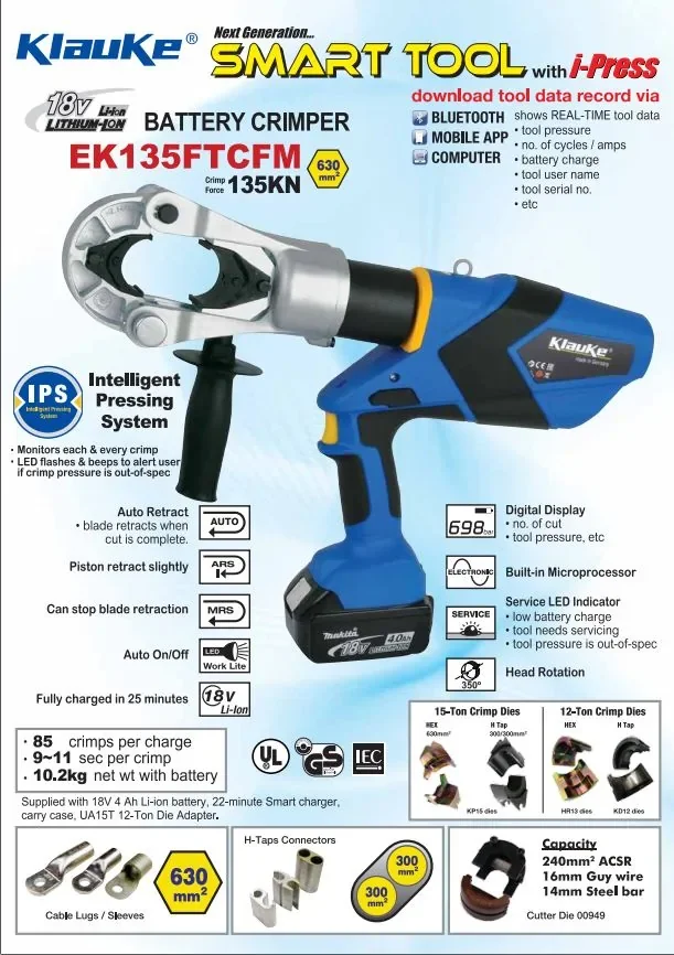 Máy Ép Cos Thủy Lực Dùng Pin Klauke EK 135 FT